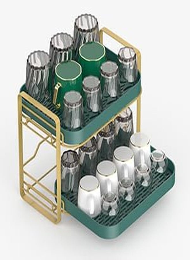 Kitwe 2-Tier Cups Mugs Drying Rack with Drain Tray, Kitchen Storage Organizer Shelf for Drinking Glass Bottle - Image 5